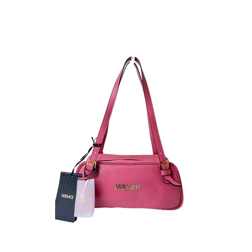 sale ends 8/17 Versace Pink Leather Tag Double-Handle Shoulder Bag New